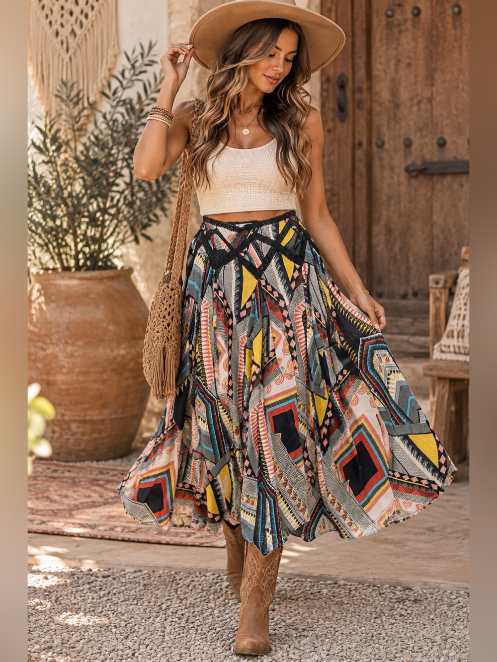 Lotta Stensson x Free People boho western multi colored maxi skirt ONE SIZE